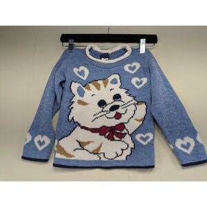 Young Classics Vintage 90s Blue Cat Heart Knit Sweater Baby 12 Months Made USA